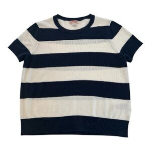 Brooks Brothers‎ Red Fleece Cotton Navy and White Striped Sweater Tee, M